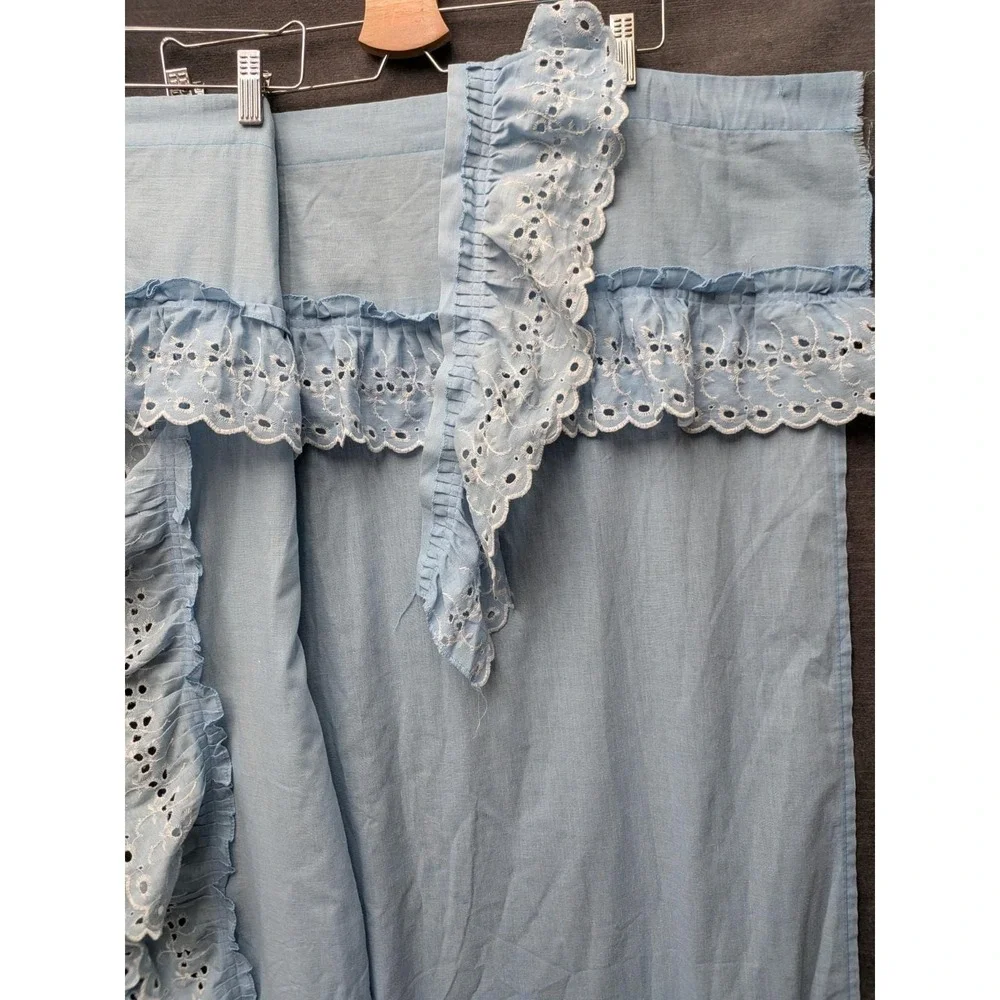 Country Shower Curtain/Valance 1 Piece Blue Eyelet Lace 80s Granny Core Kitchen